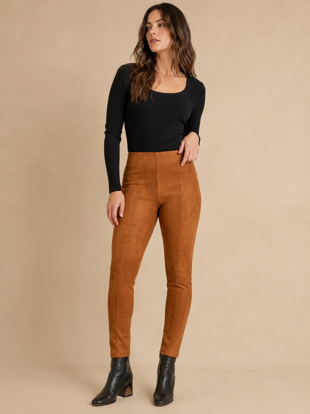 Equestrian Pants Western Brown Faux Leather Pull On High Rise M